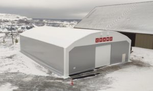 Finest-Hall Factory OÜ toodetud ja paigaldatud PVC hall mõõtudega 20x30,25m, kõrgusega 5,6m Cramo Finland OY-le.