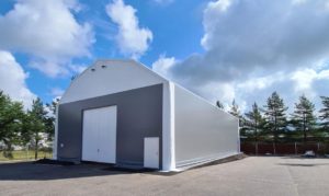 Finest-Hall Factory OÜ toodetud ja paigaldatud PVC hall mõõtudega 15x24,5m, kõrgusega 6m Fläkt Group Finlandile.