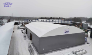 Finest-Hall Factory OÜ toodetud ja paigaldatud PVC hall mõõtudega 23x38m, kõrgusega 5,6 meetrit Kesko Oyj-le.