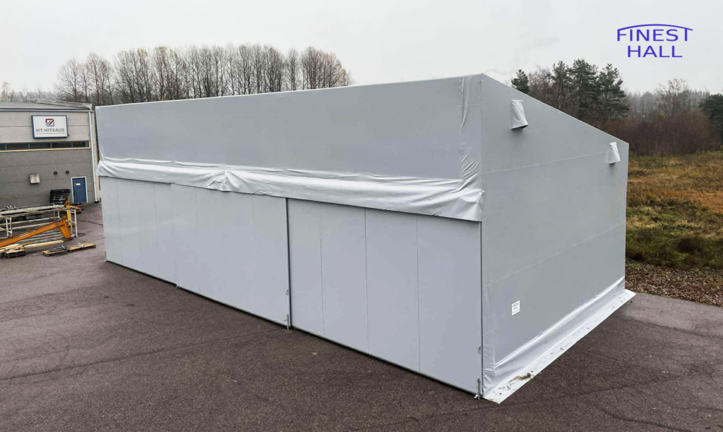 Finest-Hall Factory OÜ toodetud ja paigaldatud varikatus mõõtudega 10x21m, kõrgusega 7,5 meetrit Kiinteistö Oy-le.