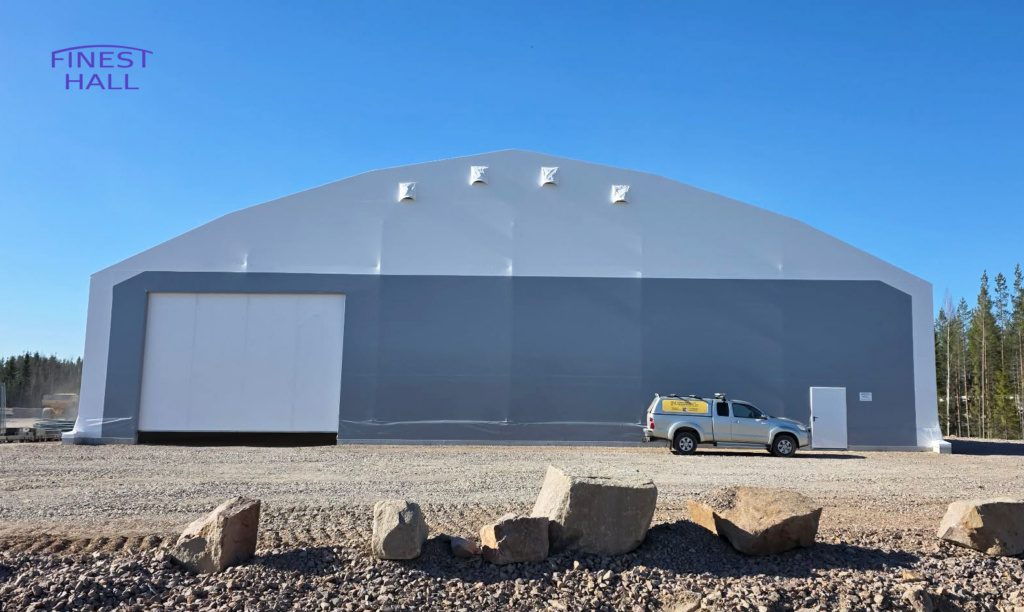 Finest-Hall Factory OÜ toodetud ja paigaldatud PVC hall mõõtudega 30x104m, kõrgusega 5,6 meetrit Lehtonen Yhtiöt Oy-le.
