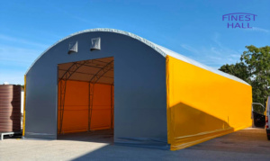 En PVC-hal med målene 10 × 21 m og en højde på 4 meter, produceret og monteret af Finest-Hall Factory OÜ for Eesti Kalatootjate Keskühistu.