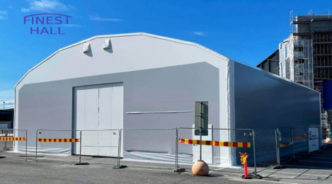 En PVC-hal med målene 20 × 24 m og en højde på 5,6 meter, produceret og monteret af Finest-Hall Factory OÜ for Kesko Oyj.