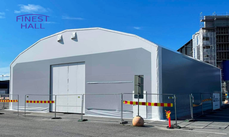 En PVC-hal med målene 20 × 24 m og en højde på 5,6 meter, produceret og monteret af Finest-Hall Factory OÜ for Kesko Oyj.